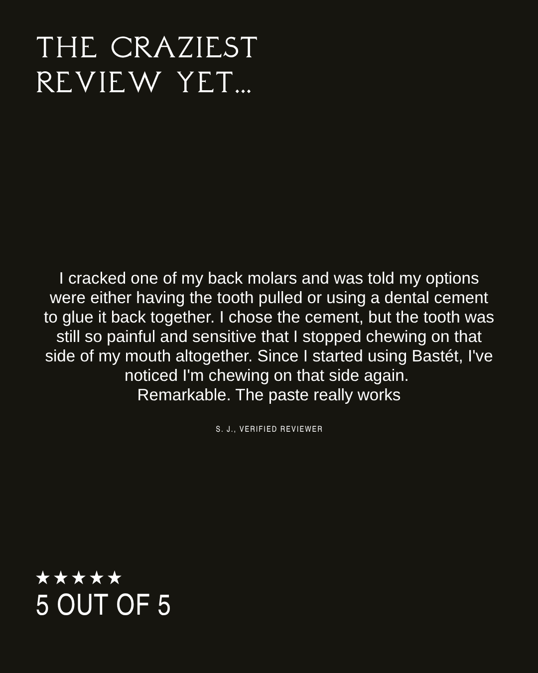 Five star customer review of Bastét nano hydroxyapatite toothpaste