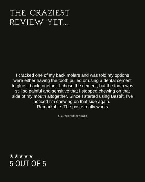 Five star customer review of Bastét nano hydroxyapatite toothpaste